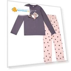 Пижама Bossa Nova "Симпл-димпл" для девочки: лонгслив и брюки, серо-розовая