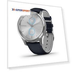 Смарт-часы Garmin VIVOMOVE LUXE серебристый с итальянским кожаным темно-синим ремешком