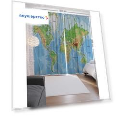 JoyArty Шторы с фотопечатью Карта зверей мира из сатена 290х265 см