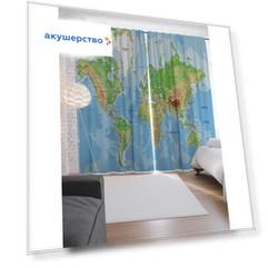 JoyArty Шторы с фотопечатью Мир на карте из сатена 290х265 см