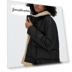Stradivarius Дубленка Из Нейлона И Искусственной Овчины Черный Xs