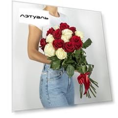 ЛЭТУАЛЬ FLOWERS Букет из высоких красно-белых роз Эквадор 15 шт. (70 см)