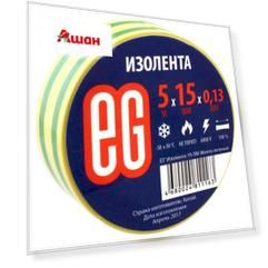 Лента изоляционная «Еврогарант» желто-зелен, 15 мм х 5 м