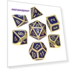 Набор металлических игральных костей d4,d6,d8,d10-2,d12,d20 mtgtrade золотой с синим
