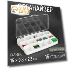 Органайзер для рукоделия, 15 отделений, 15 × 9,8 × 2,3 см, цвет прозрачный