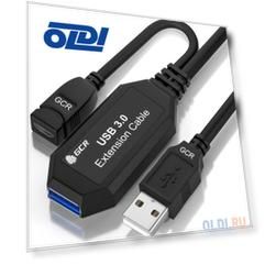 GCR Удлинитель активный 5.0m USB 3.0, AM/AF, черный, с усилителем сигнала, доп.питание micro, GCR-51927
