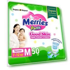 Подгузники-трусики Merries Good Skin M / 3 (7-12 кг), 50 шт, Японские технологии