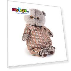 Мягкая игрушка Budi Basa Кот Басик в шелковой пижаме, 19 см