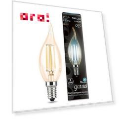 Светодиодная лампа Gauss Black Filament LED Candle Tailed Golden E14 5W 4100K 104801805