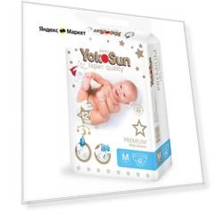 YokoSun подгузники Premium M, 5-10 кг, 62 шт., 4 уп., , белый