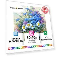 Картина стразами (алмазная мозаика) 30*40см, остров сокровищ "Васильки и ромашки", без подрам,662573