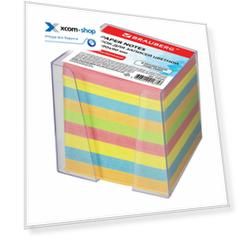 Блок BRAUBERG 122225 для записей, в подставке прозрачной, куб 9х9х9 см, цветной