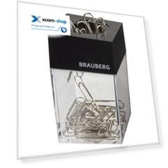 Скрепочница BRAUBERG 225189 магнитная с 30 скрепками, прозрачный корпус