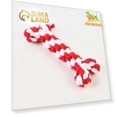 Игрушка канатная "Косточка", до 15 см, до 60 г, белая/красная
