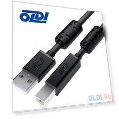 GCR Кабель PROF 0.75m USB 2.0, AM/BM, черный, ферритовые кольца, 28/24 AWG, экран, армированный, морозостойкий, GCR-52416