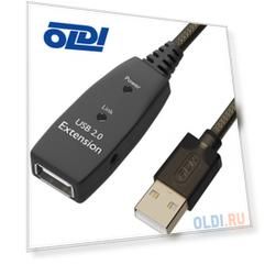 GCR Удлинитель активный 10.0m USB 2.0, AM/AF, GOLD, черно-прозрачный, с усилителем сигнала Premium, разъём для доп.питания, 24/22 AWG