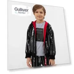 Куртка демисезонная с вертикальным принтом черная Gulliver (98)
