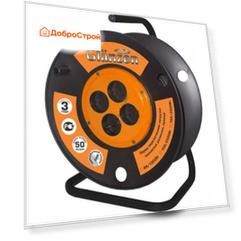 Удлинитель силовой на катушке GLANZEN 4 гн. ПВС 3х1,5 IP44 арт. ЕВ-50-007 50м.
