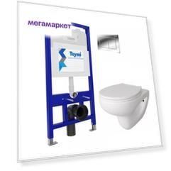Комплект Teymi 5 в 1: Инсталляция + клавиша смыва хром + подвесной унитаз + крепеж