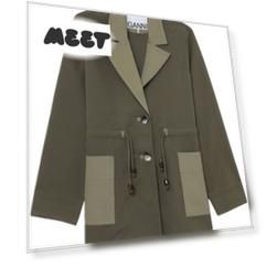 Button-down drawstring twill jacket