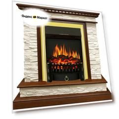 Каминокомплект Calgary - Дуб / Сланец бежевый с очагом Fobos FX Brass