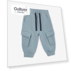Брюки с карго-карманами трикотажные голубые для мальчика Gulliver (86-52)