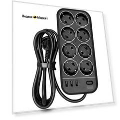 Сетевой фильтр Powercom SP-08 USB03AB 1,8 m 1.8м (8 розеток) черный (коробка)