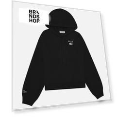 Женская толстовка Lacoste Logo Fleece Hoodie, цвет чёрный, размер 38