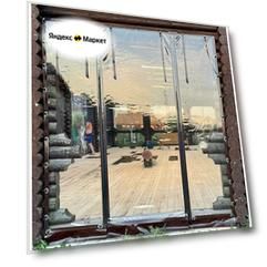 Мягкое окно(дверь) две молнии в центре, 180 см (в) х140см (ш) крепление на скобе поворотной- для беседки, веранды, террасы (коричневая окантовка)