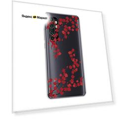 Чехол на Xiaomi Mi Note 10 Lite / Сяоми Ми Нот 10 Лайт с принтом Красная сакура, прозрачный