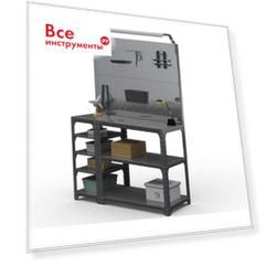 Стол-верстак ООО Металекс серия KIT 950х1700х400 мм, с боковыми полками, 2-мя панелями и комплектом освещения, серый 205244