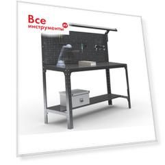 Стол металлический ООО Металекс серия KIT 750х1200х600 мм, одна полка мм, перфопанель с комплектом освещения, черный 201447