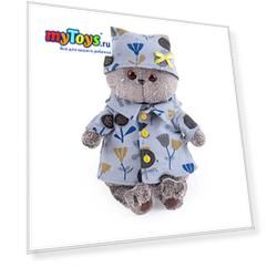 Мягкая игрушка  Budi Basa Кот Басик в голубой пижаме в цветочек,  30 см
