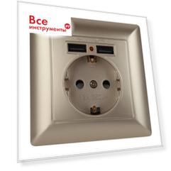 Розетка с USB, заземлением и защитными шторками Розетка с USB, заземлением и защитными шторками