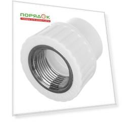 Муфта комбинированная полипропилен, d40х1", внутренняя резьба, белая, Valfex