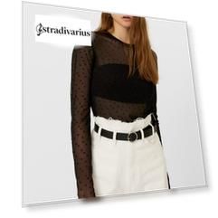 Stradivarius Футболка Из Прозрачной Ткани Женская Коллекция Черный Xs