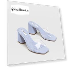 Stradivarius Босоножки С Виниловыми Деталями На Каблуке Женская Коллекция Cиний 41