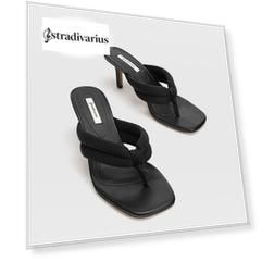 Stradivarius Стеганые Босоножки На Каблуке Женская Коллекция Черный 36