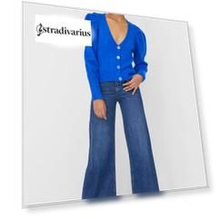 Stradivarius Кардиган С Рукавами-Фонариками Женская Коллекция Синий Электрик S