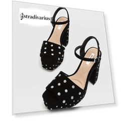 Stradivarius Босоножки Из Бархата На Каблуке И Платформе Женская Коллекция Черный 41