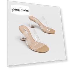 Stradivarius Босоножки На Каблуке С Виниловыми Ремешками Песочный 37