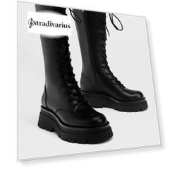 Stradivarius Сапоги На Платформе И Со Шнуровкой Черный 36