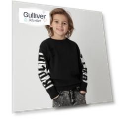 Джемпер вязаный черный с принтом Gulliver
