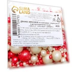 Посыпка кондитерская "Жемчуг", взорванные зерна риса, красный-серебро, 50 г