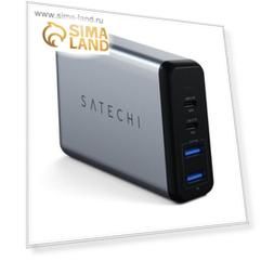 Сетевое зарядное устройство Satechi Dual 75W, 2хUSB, 2xUSB-C, 2.4A, серебристый