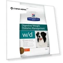 Сухой диетический корм для собак Hills Prescription Diet w/d Digestive при поддержании веса и сахарном диабете, с курицей - 1,5 кг