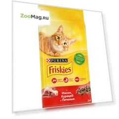 Friskies / Сухой корм Пурина Фрискис для взрослых кошек с мясом, курицей и печенью