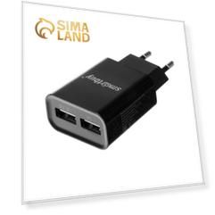 Сетевое зарядное устройство Smartbuy FLASH, 2хUSB, 2.1 А +1 А, черное