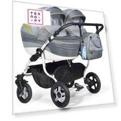Коляска для двойни Indigo INDIGO DUO 18 45 (св.серый+т.серый+лайм)