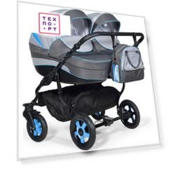 Коляска для двойни Indigo INDIGO DUO 18 41 (св.серый+т.серый+голубой)